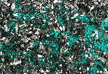 Brochantite on Chrysocolla, Rokana Mine, Kitwe Brochantite-Chrysocolla-k329b.jpg