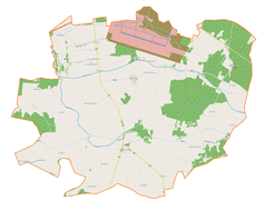 Mapa konturowa gminy Buczek, u góry znajduje się punkt z opisem „Łask”