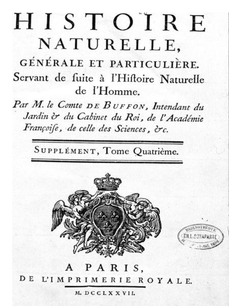 File:Buffon - Histoire naturelle générale et particulière, servant de suite à l'histoire naturelle de l'homme, Supplément, tome quatrième, titre.png