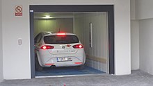 A car elevator in a parking garage Car elevator (4454457711).jpg