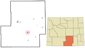Carbon County Wyoming incorporated and unincorporated areas Saratoga highlighted.svg