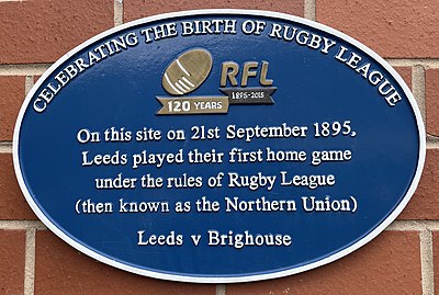 Plaque celebrating the birth of Rugby League Celebrating the birth of Rugby League.jpg