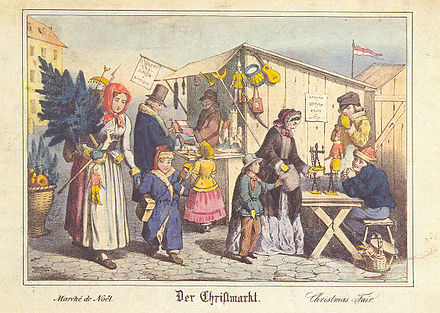 Christmas Market in Nürnberg, lithography from the 19th century.