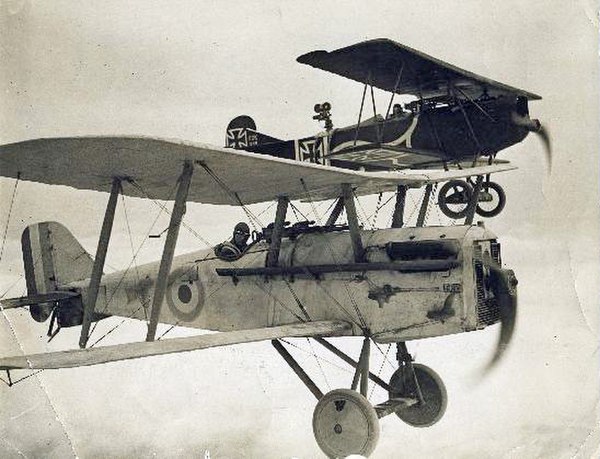 Clarke and Roy Wilson flying an S.E.5A (front) and a Fokker D.VII (back) in the movie Hell's Angels.