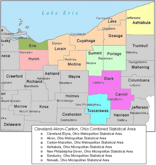 Location of the Cleveland metropolitan area within Northeast Ohio