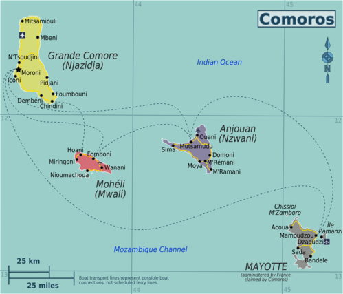 Mapa regionů Komor