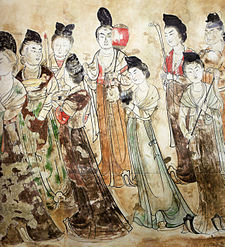 Tang dynasty court ladies from the tomb of Princess Yongtai in the Qianling Mausoleum, near Xi'an in Shaanxi