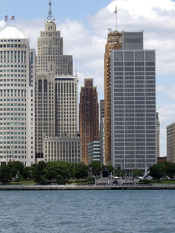 The Detroit Financial District viewed from the Detroit River