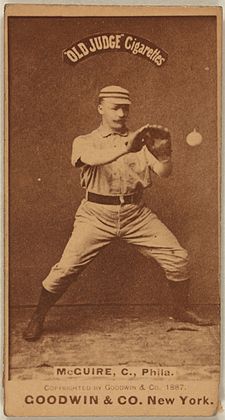 Catcher Deacon McGuire started his major league career with the Blue Stockings. Deacon McGuire.jpg