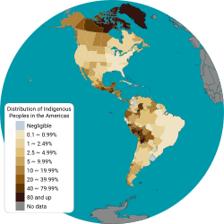 Alkuperäiskansojen edustajien osuus väestöstä Amerikassa.