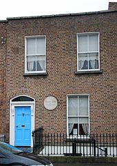 Shaw's birthplace (2012 photograph). The plaque reads "Bernard Shaw, author of many plays, was born in this house, 26 July 1856". Dublin Portobello 33 Synge Street George Bernard Shaw Birthplace 2.JPG