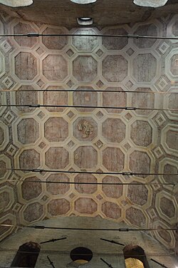 cement ceiling including an element of original painting and stonework Elemento interno del Tempio di Cerere e Faustina - S. Urbano 12.jpg