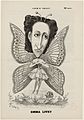 Gillot, caricature d'Emma Livry dans Le Papillon, par Paul Hadol, parue dans Le Gaulois (on distingue en bas Offenbach qui en composa la musique)