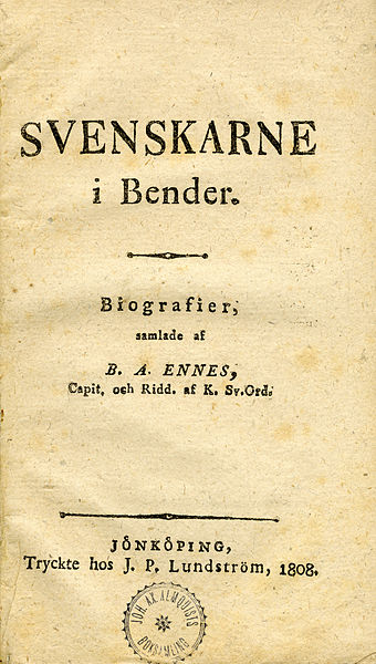 File:Ennes, Svenskarne i Bender (1808) titelblad.jpg