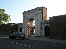 The main gates to the United Services Recreation Ground in Burnaby Road, Portsmouth. Entrance to United Services Portsmouth Ground - geograph.org.uk - 757241.jpg