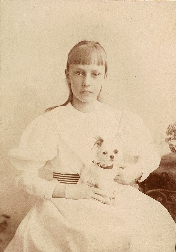Erzsi and dog, c. 1895