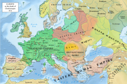 Europe at the death of the Charlemagne 814. Europe 814.svg