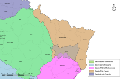 Les Vosges sont découpées en 3 bassins hydrographiques : Rhin-Meuse, Rhône-Méditerranée et Seine-Normandie.