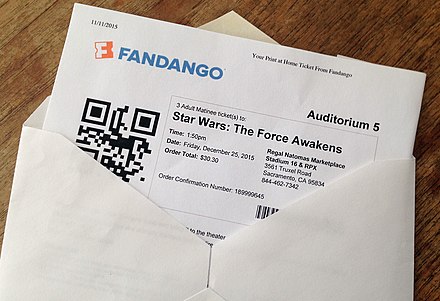 Ticket to Star Wars: The Force Awakens Fandango ticket to Star Wars The Force Awakens 2015.jpg