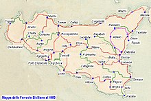 Extension of the Sicilian railway network as of 1950 Ferrovie sicilia 1950.JPG