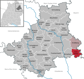 Poziția Fichtenau pe harta districtului Schwäbisch Hall