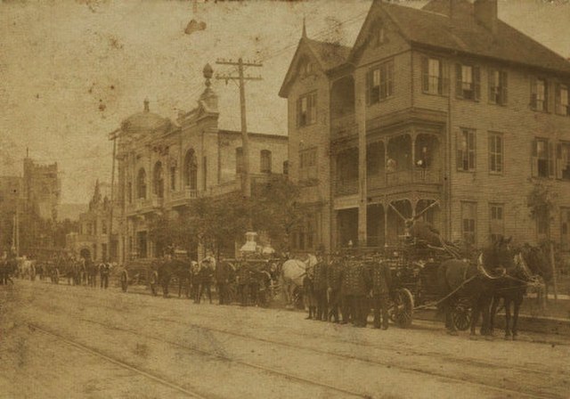 Firefighters on San Jacinto Street, circa 1914