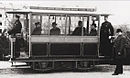 World's first regular electric tram service started in Berlin First electric tram- Siemens 1881 in Lichterfelde.jpg