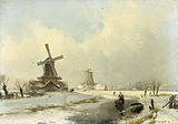 Andreas Schelfhout (1869): Winterlandschap met twee windmolens, private collection.