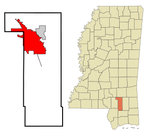 Forrest County Mississippi Incorporated and Unincorporated areas Hattiesburg Highlighted.svg