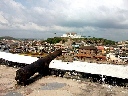 View of Fort St Jago over Elmina from Elmina Slave Castle