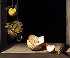 Juan Sánchez Cotán Stillleben mit Quitte, Kohl, Melone und Gurke, um 1602, Öl auf Leinwand, 69 × 84,5 cm, San Diego Museum of Art, San Diego
