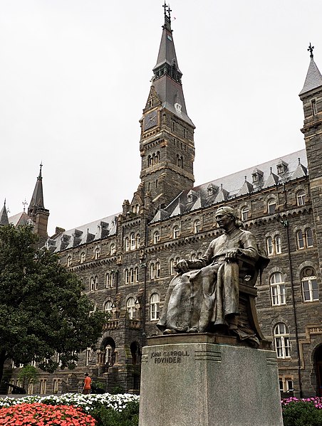 File:Georgetown University, Healy Hall & Statue of John Carroll.jpg