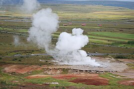 The erupting Great Geysir in summer 2009