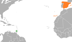 Map indicating locations of Grenada and Spain