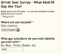 Grindr survey asking users what subculture they identify with