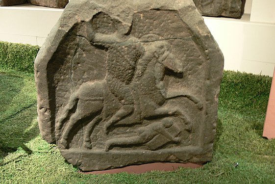 Funerary relief of a Roman cavalryman trampling a barbarian warrior (4th or 5th century). Grosvenor Museum, Chester