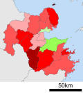 Growth rate map of municipalities of Ibaraki prefecture, Japan