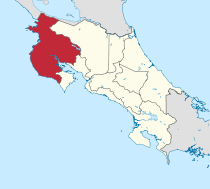 A la izquierda, en rojo, los límites aproximados del partido de Nicoya en 1824. A la derecha, los actuales límites de la provincia de Guanacaste.