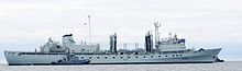 HMCS Protecteur, one of the previous Protecteur-class replenishment oilers HMCS Protecteur with tug.jpg