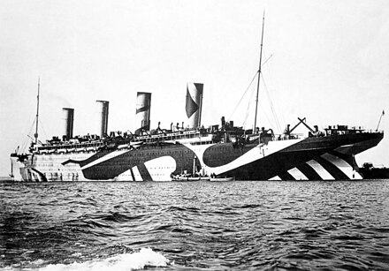 RMS Olympic with dazzle camouflage during World War I
