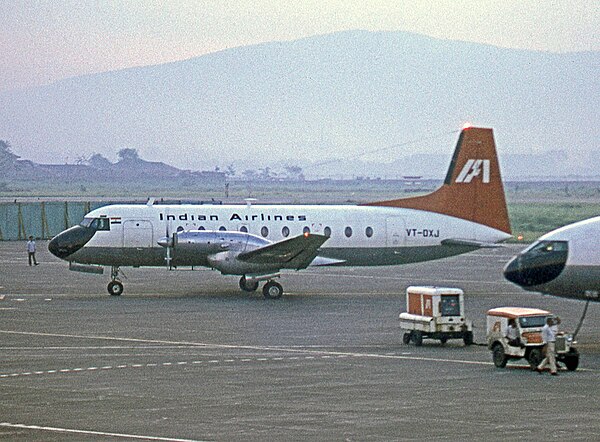 HS 748 built in India, operated by Indian Airlines, at Bombay Airport in 1974