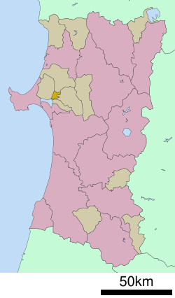 Hachirōgata okulunun Akita Prefecture şehrindeki konumu