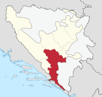 黑塞哥維那-涅雷特瓦州在波士尼亞赫塞哥維納的位置