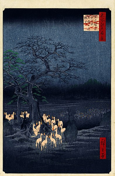 File:Hiroshige, New Year's Eve foxfires at the changing tree, Oji, 1857.jpg