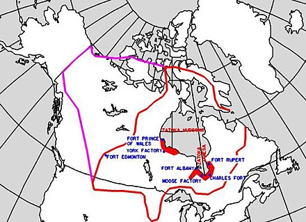 Hudson's Bay Company territory:</br>Their original charter gave them all the land whose rivers drained into the bay.</br>Later, it was extended west.