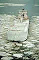 Ice-covered boat entering Duluth