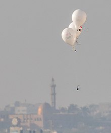 Helium party balloons bearing flammable materials launched from Bureij, Gaza Strip Incendiary balloons from Gaza strip.jpg