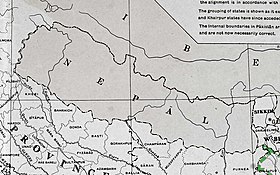 Indo-Nepal border in the first political map of independent India in 1947 India-Nepal border in 1947 Political Map of India.jpg