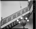 Interior,stair railing,chandelier - J. B. Watkins Land Company, 1047 Massachusetts Street, Lawrence, Douglas County, KS HABS KANS,23-LAWR,2-9.tif