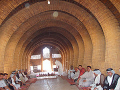 Interior of a mudhif; a reed dwelling used by Iraqi people of the marshlands